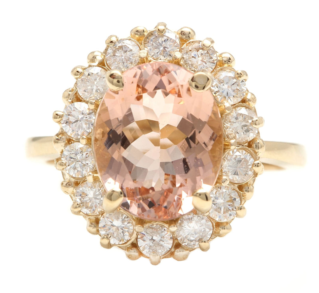 4.50 Carats Natural Morganite and Diamond 14K Solid Yellow Gold Ring