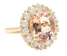 Load image into Gallery viewer, 4.50 Carats Natural Morganite and Diamond 14K Solid Yellow Gold Ring