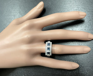 1.20Ct Natural Blue Sapphire and Natural Diamond 14K Solid White Gold Ring