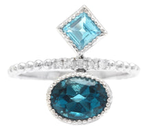 Load image into Gallery viewer, 2.20Ct Natural London &amp; Swiss Blue Topaz and Diamond 14K Solid White Gold Ring