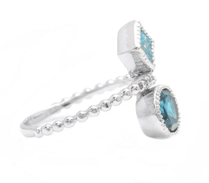 2.20Ct Natural London & Swiss Blue Topaz and Diamond 14K Solid White Gold Ring