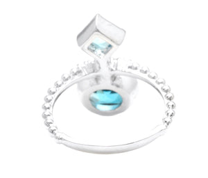 2.20Ct Natural London & Swiss Blue Topaz and Diamond 14K Solid White Gold Ring