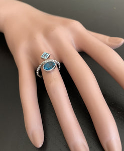 2.20Ct Natural London & Swiss Blue Topaz and Diamond 14K Solid White Gold Ring