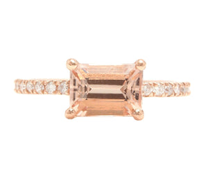 2.00 Carats Natural Morganite and Diamond 14K Solid Rose Gold Ring