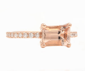 2.00 Carats Natural Morganite and Diamond 14K Solid Rose Gold Ring