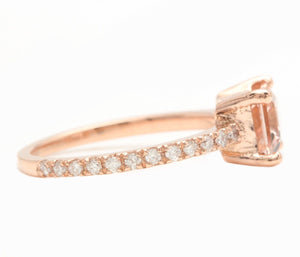 2.00 Carats Natural Morganite and Diamond 14K Solid Rose Gold Ring