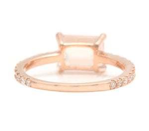 2.00 Carats Natural Morganite and Diamond 14K Solid Rose Gold Ring