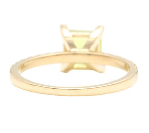 1.60 Carats Natural Peridot and Diamond 14K Solid Yellow Gold Ring