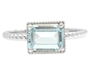 1.25 Carats Natural Aquamarine 14K Solid White Gold Ring