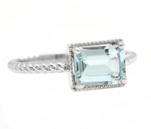 1.25 Carats Natural Aquamarine 14K Solid White Gold Ring