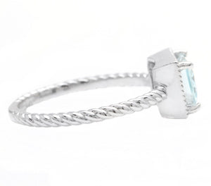 1.25 Carats Natural Aquamarine 14K Solid White Gold Ring