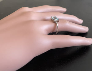 1.25 Carats Natural Aquamarine 14K Solid White Gold Ring