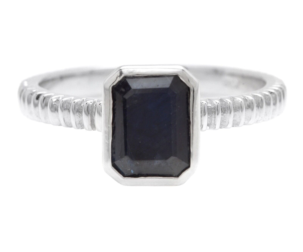 1.50Ct Natural Blue Sapphire 14K Solid White Gold Ring