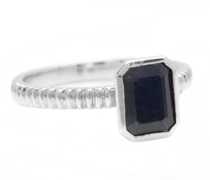 1.50Ct Natural Blue Sapphire 14K Solid White Gold Ring