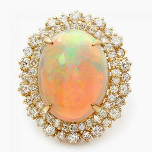 12.50 Carats Natural Impressive Ethiopian Opal and Diamond 14K Solid Yellow Gold Ring