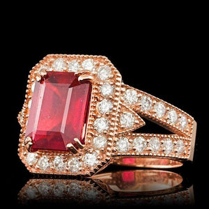 5.10 Carats Natural Red Ruby and Diamond 14K Solid Rose Gold Ring