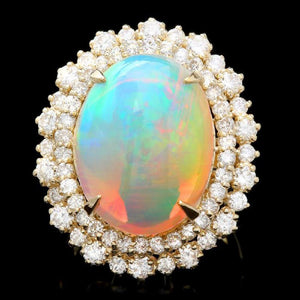 12.50 Carats Natural Impressive Ethiopian Opal and Diamond 14K Solid Yellow Gold Ring