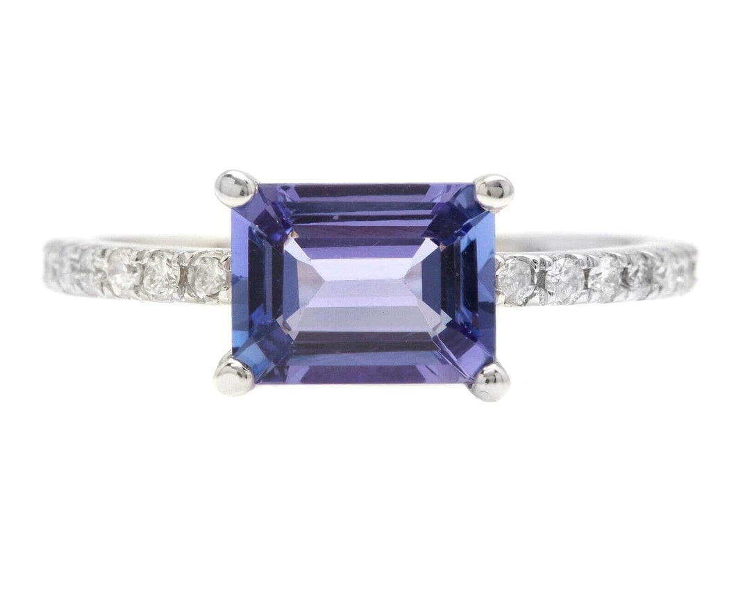 1.90 Carats Natural Tanzanite and Diamond 14K Solid White Gold Ring