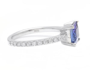 1.90 Carats Natural Tanzanite and Diamond 14K Solid White Gold Ring