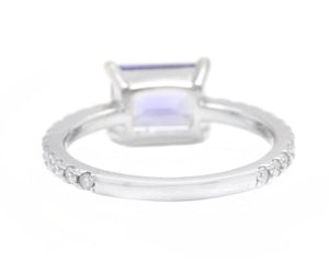 1.90 Carats Natural Tanzanite and Diamond 14K Solid White Gold Ring