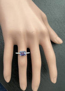 1.90 Carats Natural Tanzanite and Diamond 14K Solid White Gold Ring