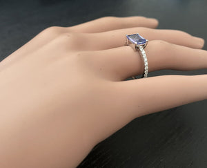 1.90 Carats Natural Tanzanite and Diamond 14K Solid White Gold Ring