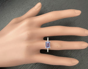 1.90 Carats Natural Tanzanite and Diamond 14K Solid White Gold Ring