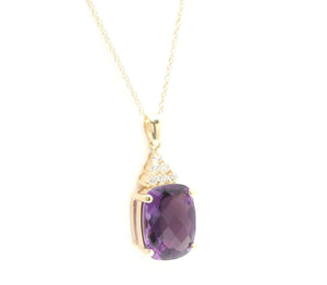 9.85Ct Natural Amethyst and Diamond 14K Solid Yellow Gold Necklace