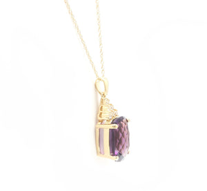9.85Ct Natural Amethyst and Diamond 14K Solid Yellow Gold Necklace