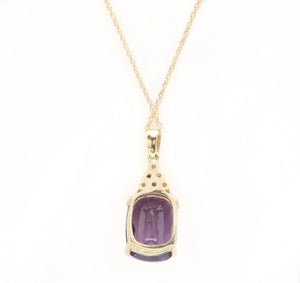 9.85Ct Natural Amethyst and Diamond 14K Solid Yellow Gold Necklace