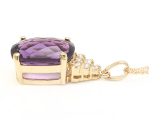 9.85Ct Natural Amethyst and Diamond 14K Solid Yellow Gold Necklace