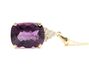 9.85Ct Natural Amethyst and Diamond 14K Solid Yellow Gold Necklace