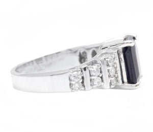 3.65Ct Natural Blue Sapphire and Natural Diamond 14K Solid White Gold Ring