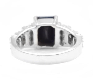 3.65Ct Natural Blue Sapphire and Natural Diamond 14K Solid White Gold Ring