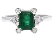 Load image into Gallery viewer, 1.22Ct Natural Emerald and Diamond 14k Solid White Gold Ring