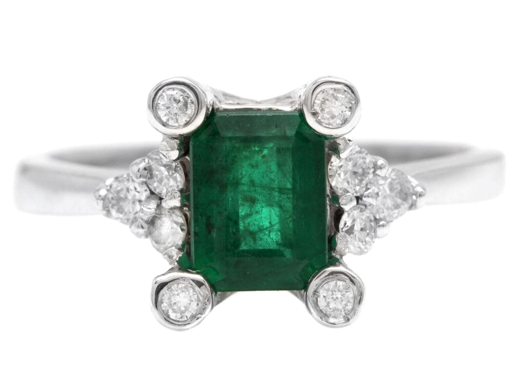 1.22Ct Natural Emerald and Diamond 14k Solid White Gold Ring