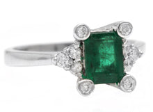 Load image into Gallery viewer, 1.22Ct Natural Emerald and Diamond 14k Solid White Gold Ring