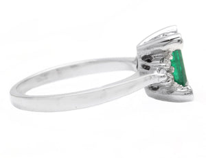 1.22Ct Natural Emerald and Diamond 14k Solid White Gold Ring