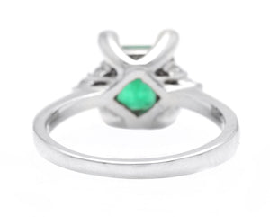 1.22Ct Natural Emerald and Diamond 14k Solid White Gold Ring