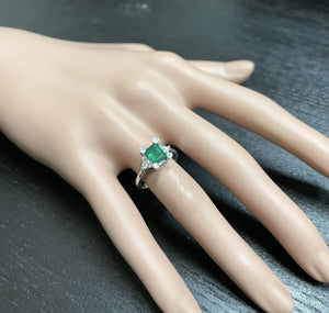 1.22Ct Natural Emerald and Diamond 14k Solid White Gold Ring