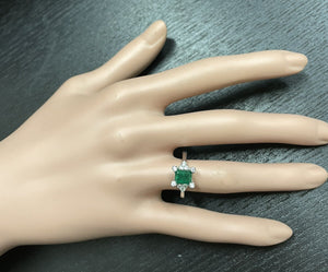 1.22Ct Natural Emerald and Diamond 14k Solid White Gold Ring