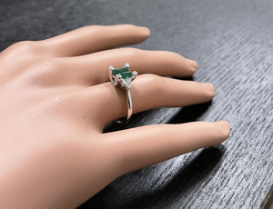 1.22Ct Natural Emerald and Diamond 14k Solid White Gold Ring