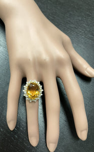 9.75Ct Natural Citrine and Diamond 14K Solid Yellow Gold Ring