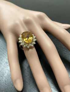 9.75Ct Natural Citrine and Diamond 14K Solid Yellow Gold Ring