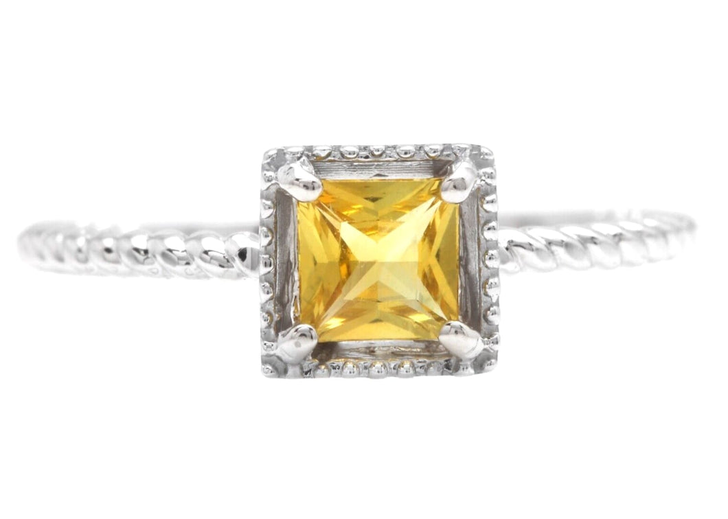 Natural Yellow Sapphire 14K Solid White Gold Ring