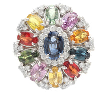 Load image into Gallery viewer, 5.00 Carats Natural Multi-Color Sapphire and Diamond 14K Solid White Gold Ring