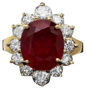 8.30 Carats Natural Red Ruby and Diamond 14K Solid Yellow Gold Ring