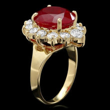 Load image into Gallery viewer, 8.30 Carats Natural Red Ruby and Diamond 14K Solid Yellow Gold Ring