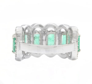 3.68Ct Natural Emerald & Diamond 14K Solid White Gold Ring