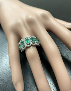 3.68Ct Natural Emerald & Diamond 14K Solid White Gold Ring
